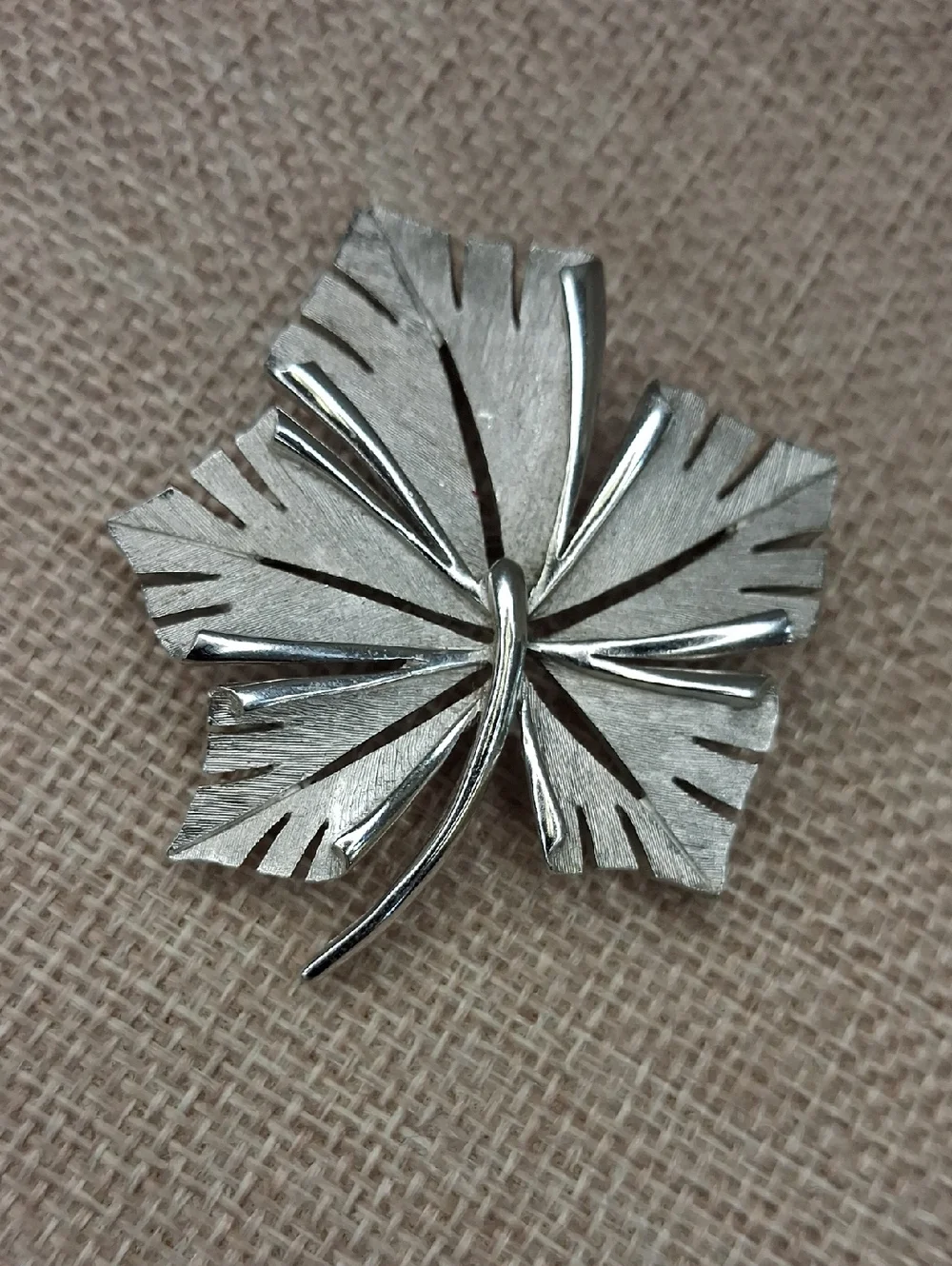 Silver Tone Leaf Brooch Large Statement Textured Pin One Size